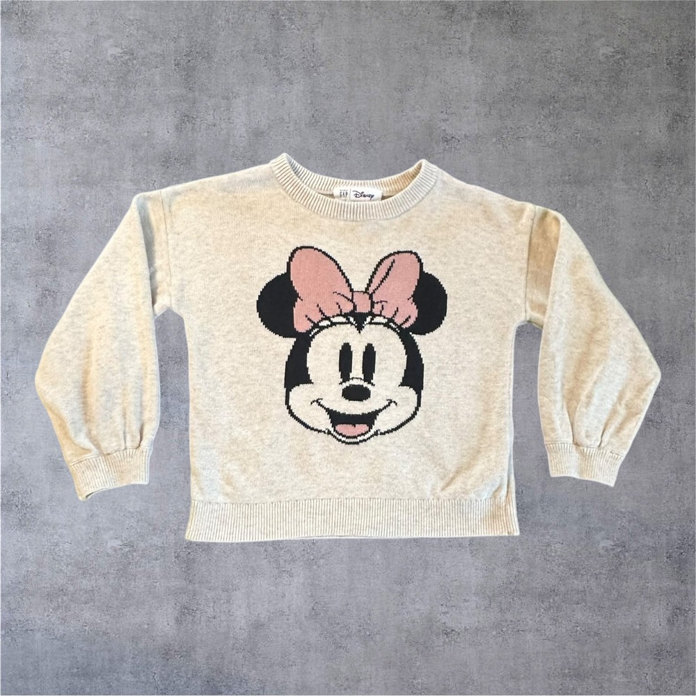 Baby Gap‎ Disney Sweater Girls 5 Years Beige EUC Minnie Mouse Pink Bow